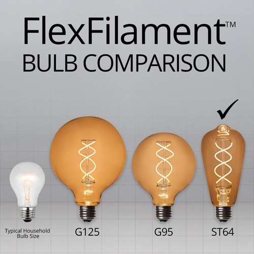 ST64 120V Dimmable Warm White FlexFilament TM LED Edison Bulb Globe Light Bulb Glass LED Light Bulbs