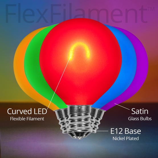 G50 120V Multicolor FlexFilament TM LED Edison Bulb, Satin Glass LED Light Bulbs