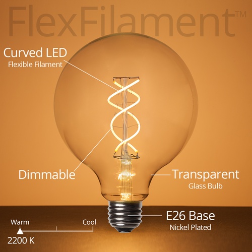 G125 120V Dimmable Warm White FlexFilament TM LED Edison Bulb Globe Light Bulb Transparent Glass LED Light Bulbs