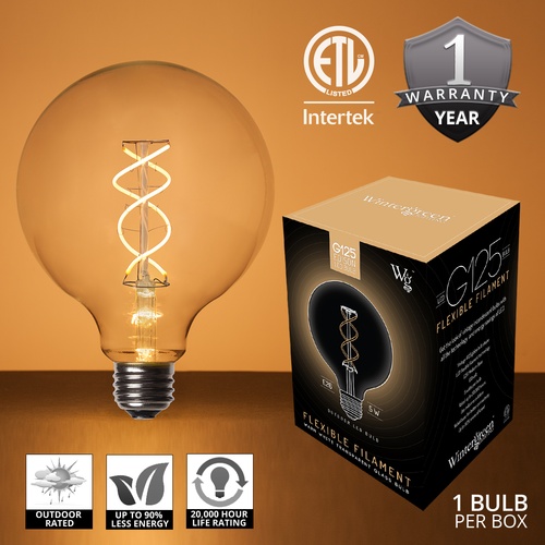 G125 120V Dimmable Warm White FlexFilament TM LED Edison Bulb Globe Light Bulb Transparent Glass LED Light Bulbs
