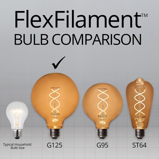 G125 120V Dimmable Warm White FlexFilament TM LED Edison Bulb Globe Light Bulb Transparent Glass LED Light Bulbs
