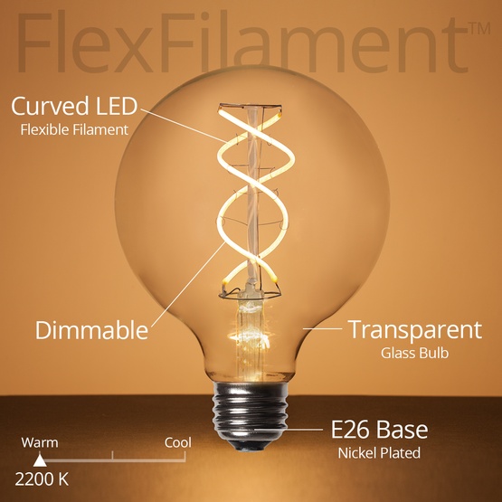 G95 120V Dimmable Warm White FlexFilament TM LED Edison Bulb Globe Light Bulb Transparent Glass LED Light Bulbs