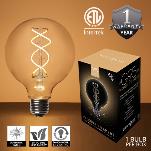 G95 120V Dimmable Warm White FlexFilament TM LED Edison Bulb Globe Light Bulb Transparent Glass LED Light Bulbs