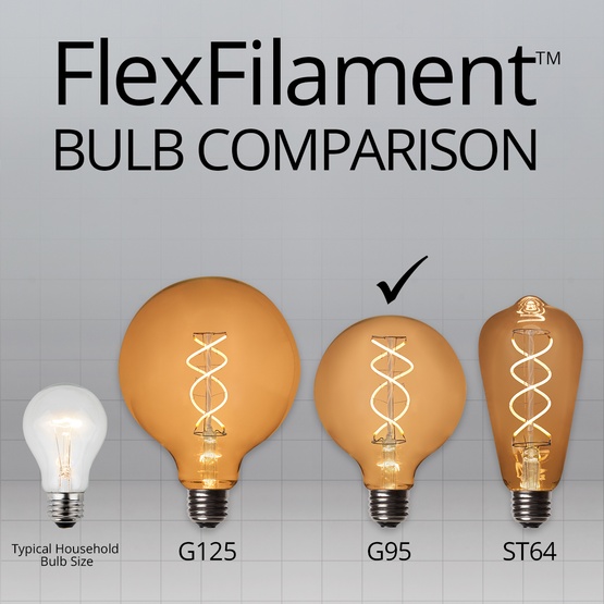 G95 120V Dimmable Warm White FlexFilament TM LED Edison Bulb Globe Light Bulb Transparent Glass LED Light Bulbs