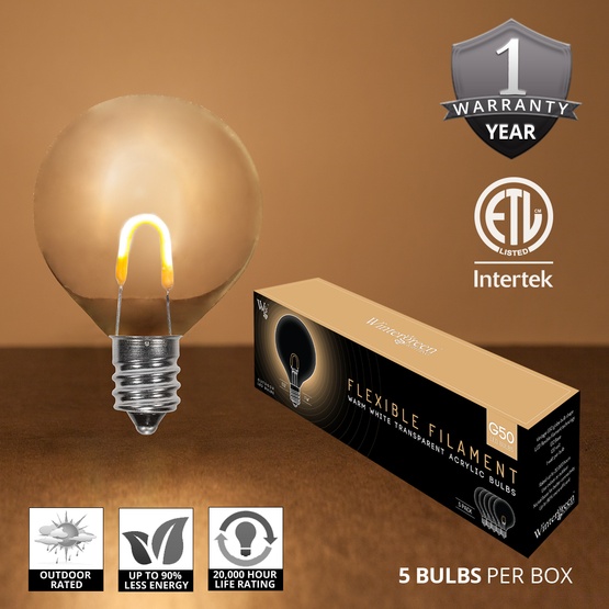 G50 Warm White Acrylic FlexFilament TM LED Edison Bulb, Transparent