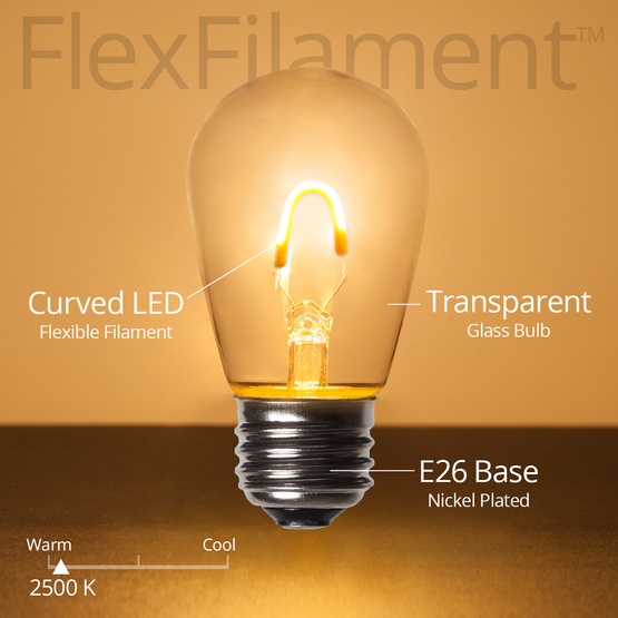 S14 120V Warm White FlexFilament TM LED Edison Bulb, Transparent Glass LED Light Bulbs