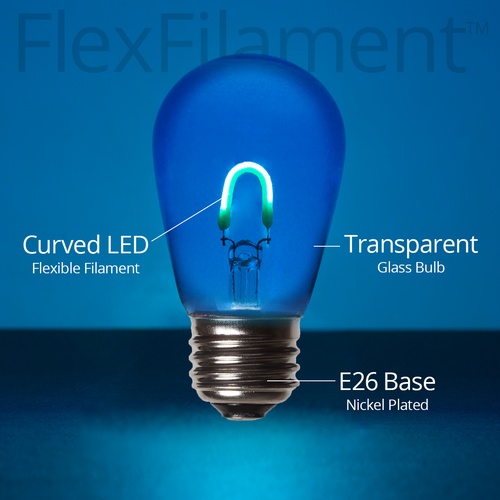 S14 120V Blue FlexFilament TM LED Edison Bulb, Transparent Glass LED Light Bulbs
