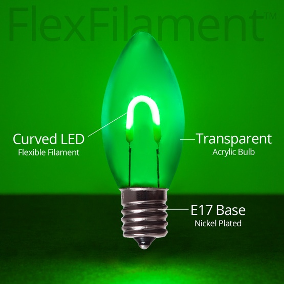 C9 120V Green FlexFilament TM LED Vintage Christmas Light Bulb, Transparent Acrylic LED Light Bulbs