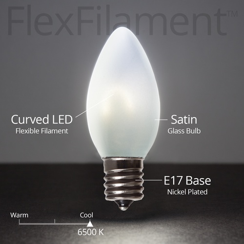 C9 Cool White Glass FlexFilament TM LED Vintage Christmas Light Bulb, Satin
