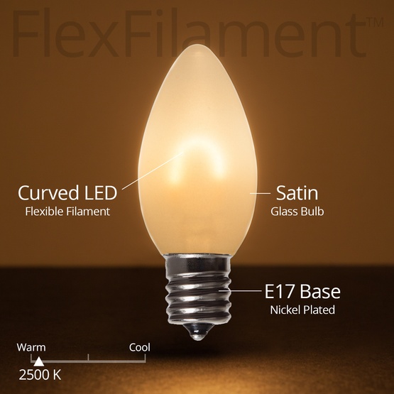 C9 120V Warm White FlexFilament TM LED Vintage Christmas Light Bulb, Satin Glass LED Light Bulbs