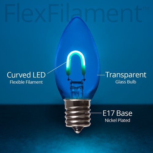 C9 120V Blue FlexFilament TM LED Vintage Christmas Light Bulb, Transparent Glass LED Light Bulbs