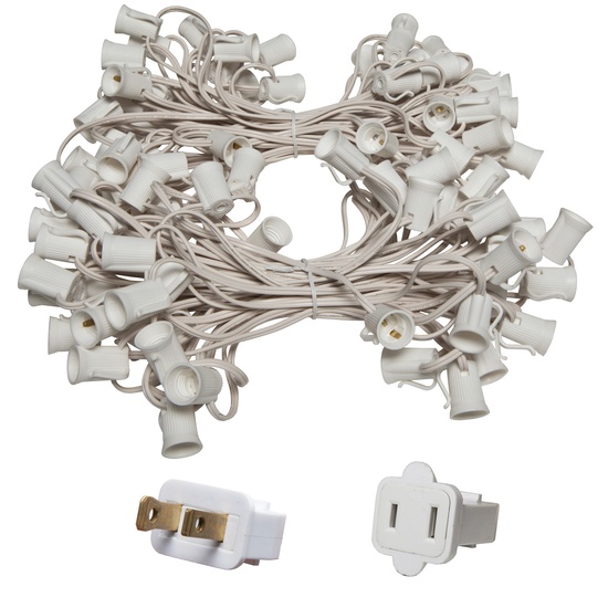 100' C9 Commercial Light Stringer, SPT1 White Wire, 12" Spacing