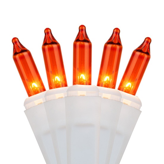 50 Amber / Orange Lights, 4" Spacing, White Wire