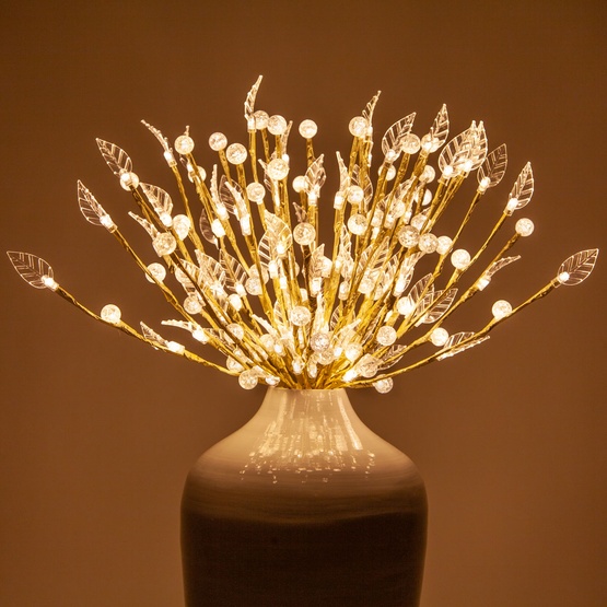 12" Gold Starburst Lighted Branches, Warm White LED Lights, 1 pc