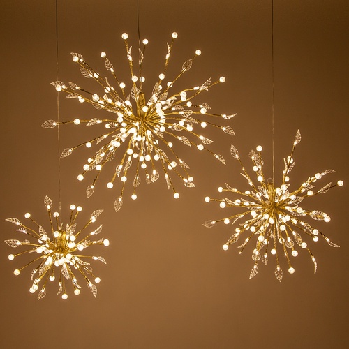 12" Gold Starburst Lighted Branches, Warm White LED Lights, 1 pc