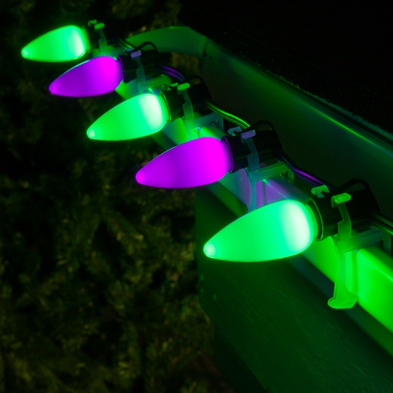 C9 Green / Purple Smooth OptiCore Commercial LED Halloween String Lights, 50 Lights, 50'