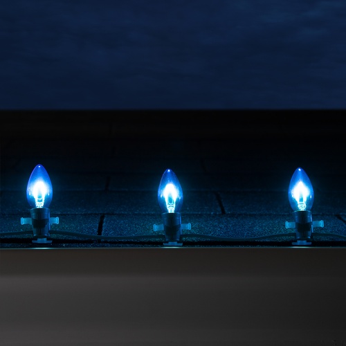 C9 120V Blue FlexFilament TM LED Vintage Christmas Light Bulb, Transparent Glass LED Light Bulbs