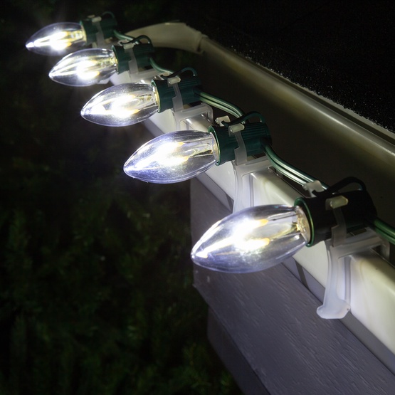 C9 Cool White FlexFilament Commercial LED Shatterproof Christmas String Lights, 15 Lights, 15'