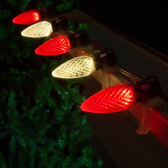 C9 Red / Warm White OptiCore Commercial LED Christmas String Lights, 50 Lights, 50'