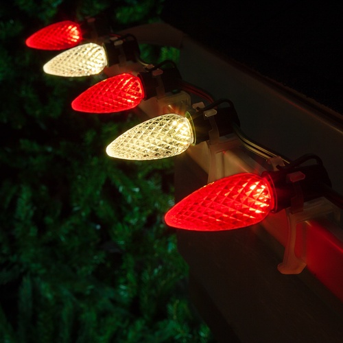 C9 Red / Warm White OptiCore Commercial LED Christmas String Lights, 50 Lights, 50'