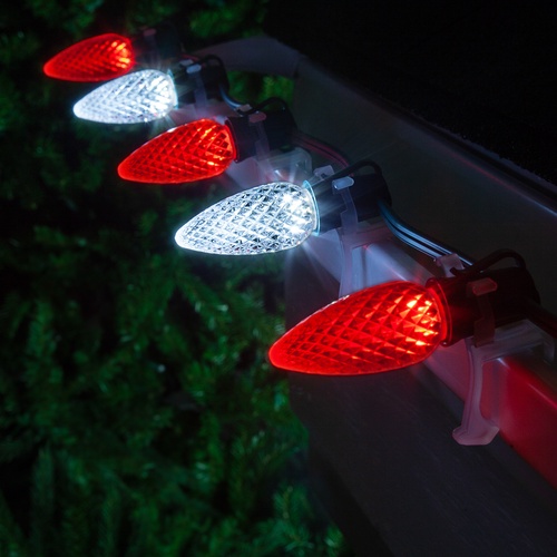 C9 Cool White / Red OptiCore Commercial LED Christmas String Lights, 50 Lights, 50'