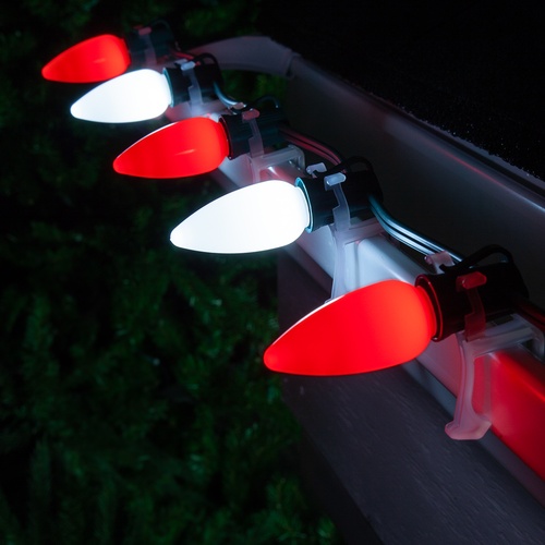 C9 Cool White / Red Smooth OptiCore Commercial LED Christmas String Lights, 50 Lights, 50'