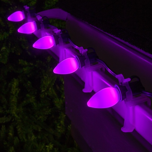 C7 Purple Smooth OptiCore Commercial LED Halloween String Lights Christmas String Lights, 25 Lights, 25'