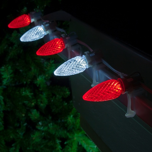 C9 Cool White / Red OptiCore Commercial LED Christmas String Lights, 50 Lights, 50'