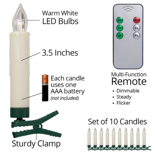 Novelty Lights 3.5" Dimmable LED Christmas Tree Candles with Remote, Set of 10