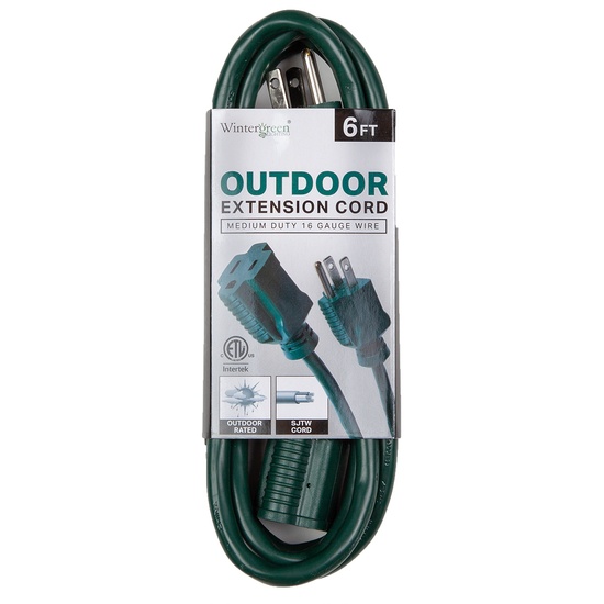 6' Green Medium Duty Extension Cord, Indoor / Outdoor Use