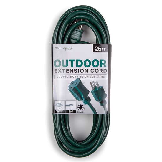 25' Green Medium Duty Extension Cord, Indoor / Outdoor Use
