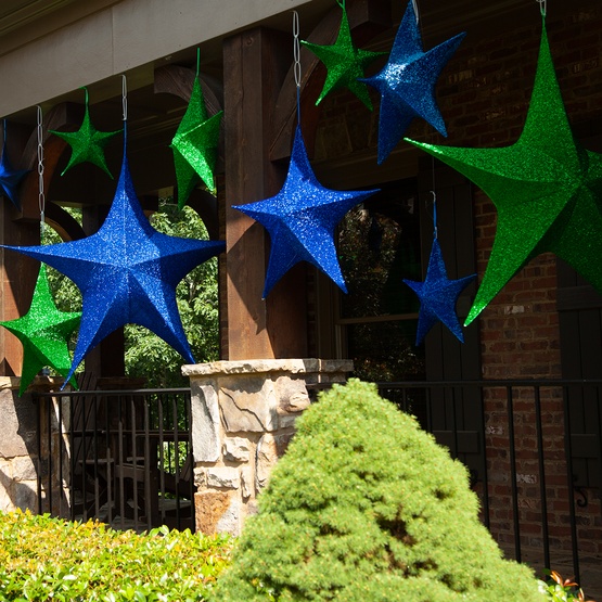 Fold Flat Green Metallic Polymesh Christmas Star, Unlit