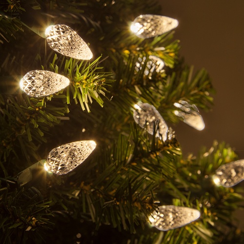 70 C6 Warm White LED String Lights, 4" Spacing