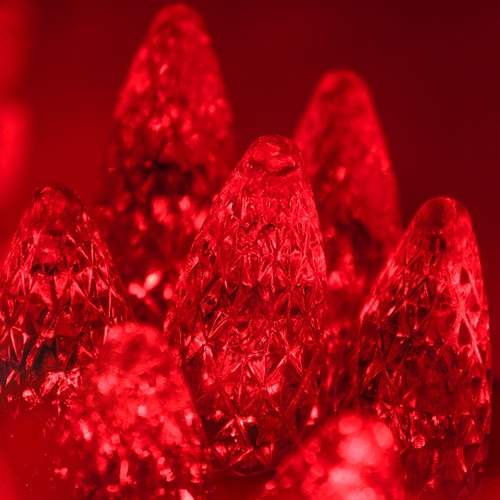 70 C6 Red LED String Lights, 4" Spacing