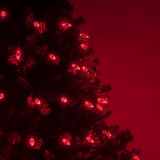70 C6 Red LED String Lights, 4" Spacing