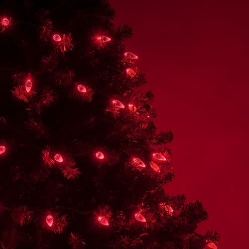 70 C6 Red LED String Lights, 4" Spacing