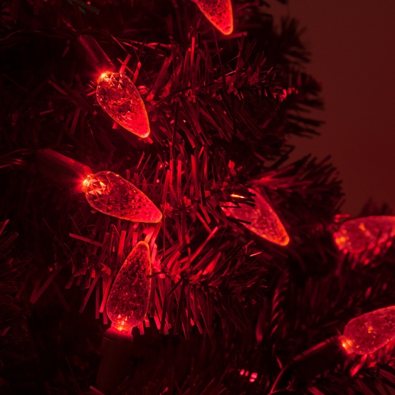 70 C6 Red LED String Lights, 4" Spacing