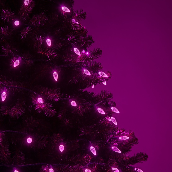 70 C6 Pink LED String Lights, 4" Spacing