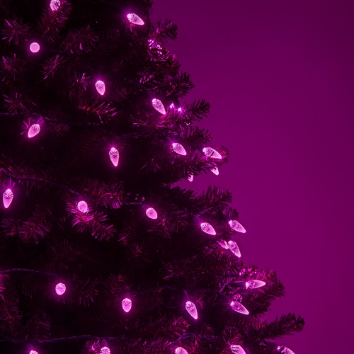 70 C6 Pink LED String Lights, 4" Spacing