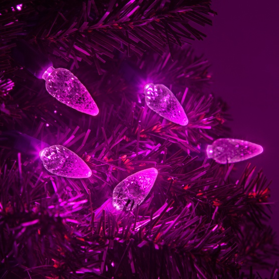 70 C6 Pink LED String Lights, 4" Spacing