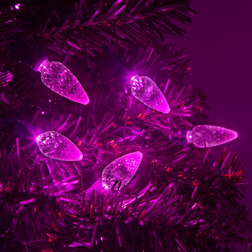 70 C6 Pink LED String Lights, 4" Spacing