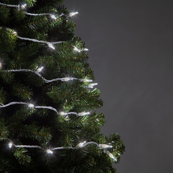 50 T5 Cool White LED Christmas Tree Lights, 4" Spacing, White Wire