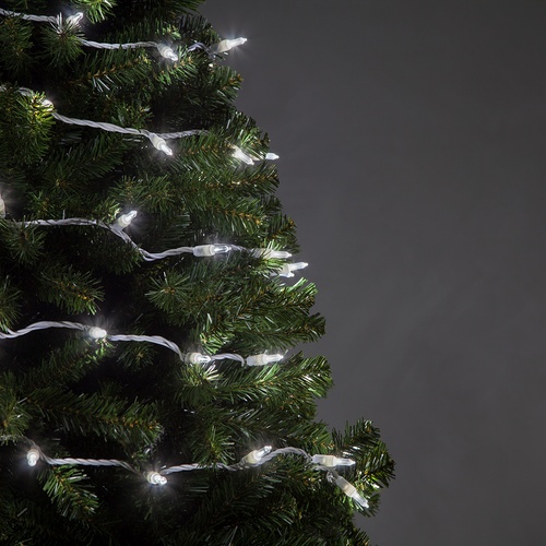 50 T5 Cool White LED Christmas Tree Lights, 4" Spacing, White Wire