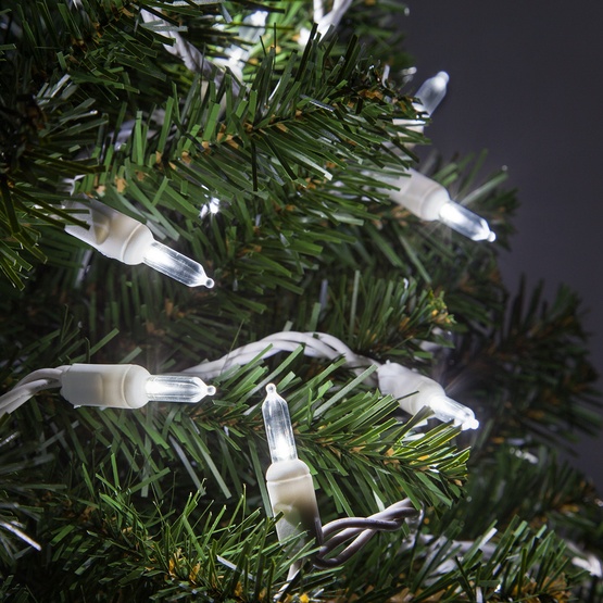 50 T5 Cool White LED Christmas Tree Lights, 4" Spacing, White Wire