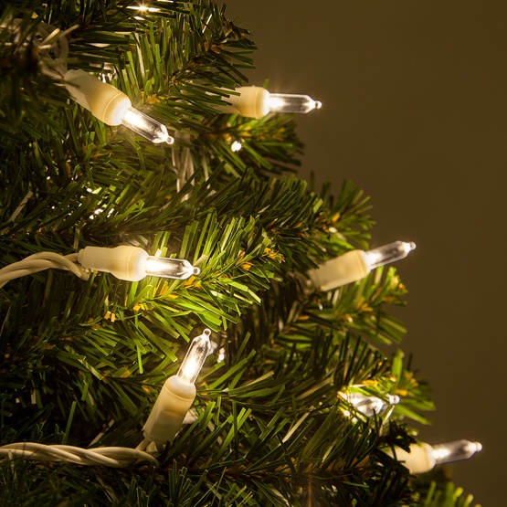 50 T5 Warm White LED Christmas Tree Lights, 4" Spacing, White Wire