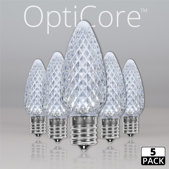 5-Pack, C9 Cool White OptiCore LED Christmas Light Replacement Bulbs
