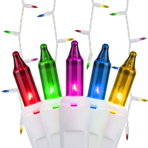 100 Mini Multicolor Icicle Light Set, White Wire