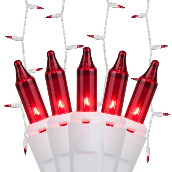 150 Red Icicle Lights - White Wire
