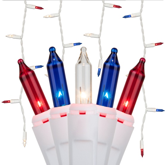 150 Red, White and Blue Icicle Lights - White Wire