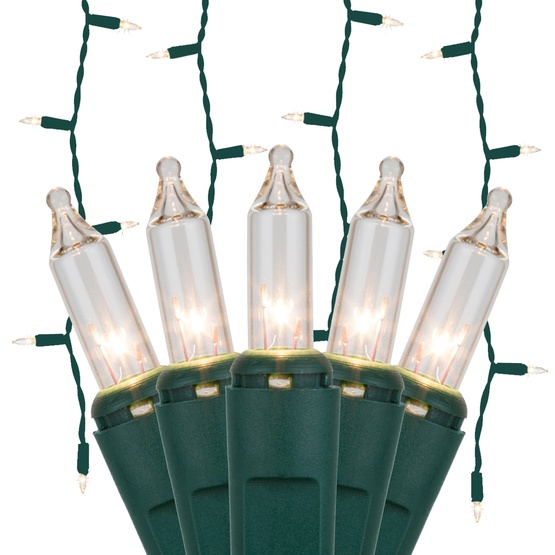 100 Clear Icicle Lights, Green Wire, Short Drops